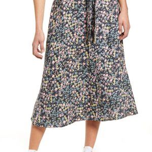 Tie waist floral print midi skirt